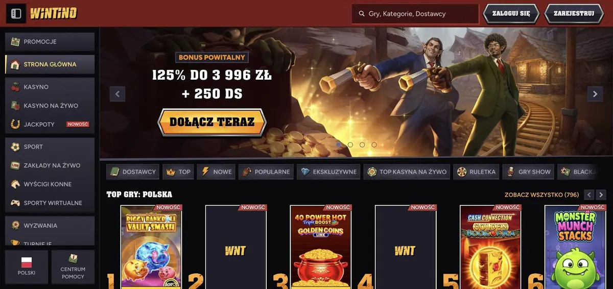 Wintino kasyno online - strona główna z bonusem powitalnym
