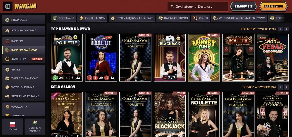 Wintino casino - kasyno na żywo z sekcją Gold Saloon